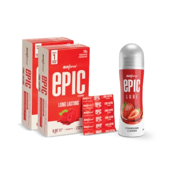 Manforce Epic Combo - Strawberry Lube & Raspberry Condoms, 2N (10 Sheets)